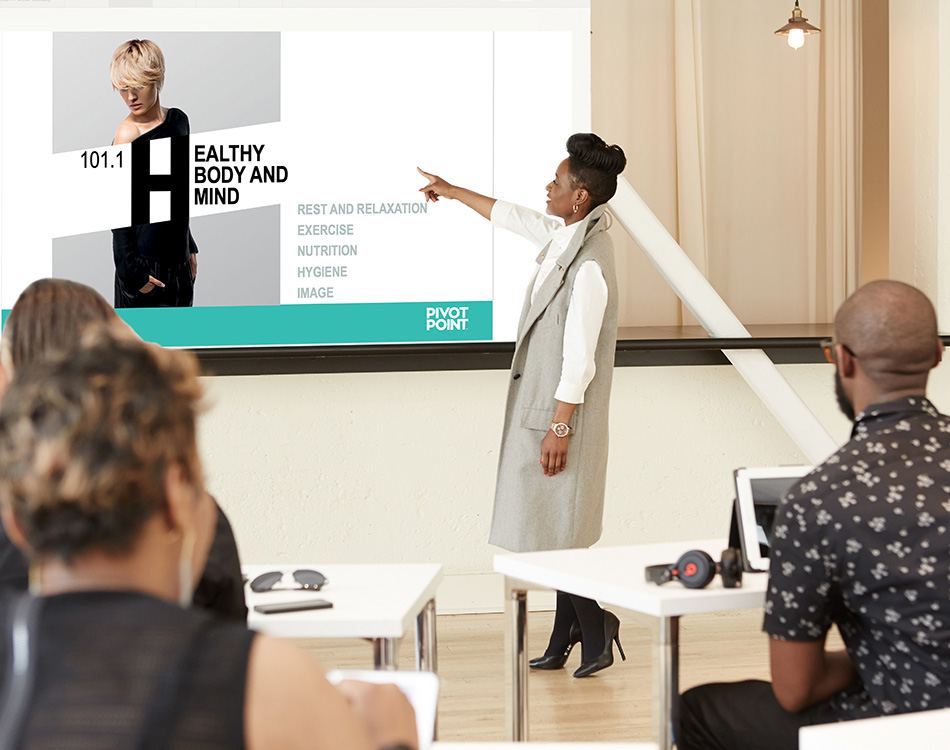 Pivot Point educator reviewing Pivot Point Cosmetology: Fundamentals on LAB