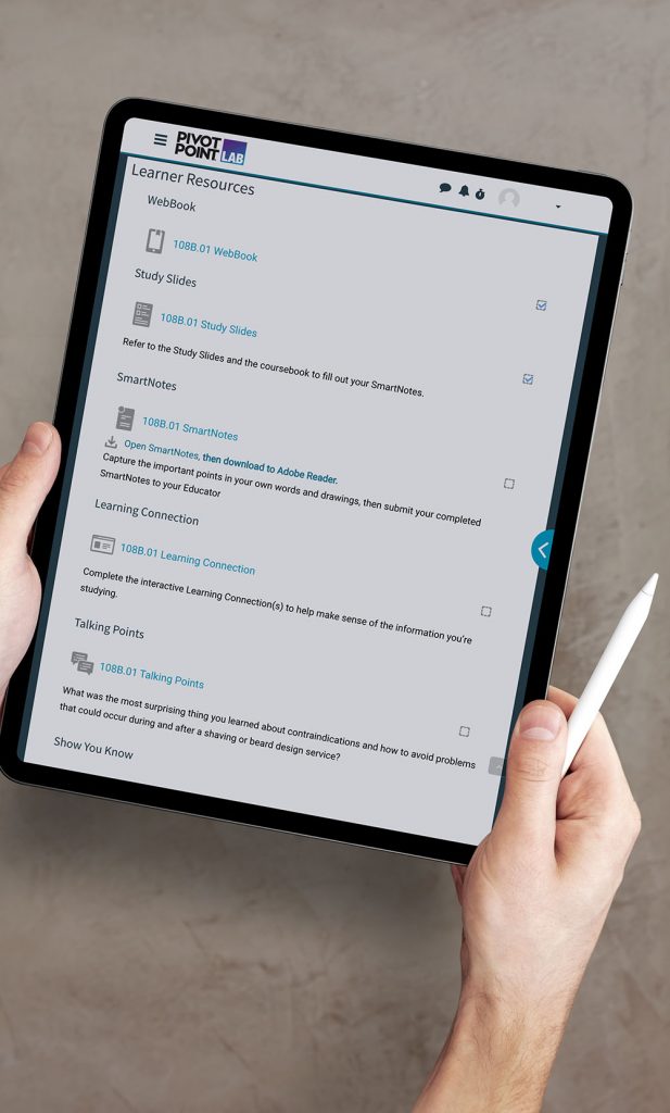 Pivot Point Student using LAB with a tablet