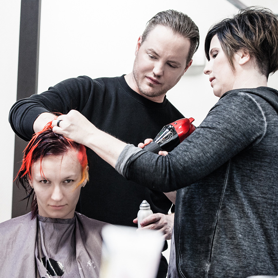 Pivot Point stylist completing a color design