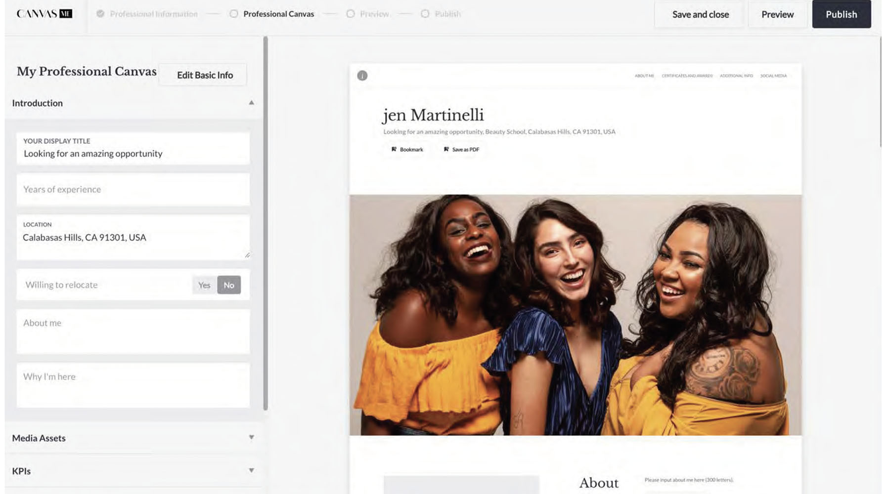 Canvas ME User Profile