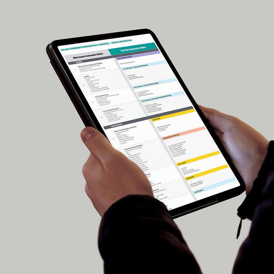 Reviewing a cross-compare table on a tablet.